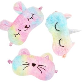 3-Piece Set of Cute Animal Plush Sleeping Eye Covers - Rainbow Colors, Ideal for Kids, Girls and Adults Traveling