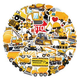 Excavator Stickers for Laptop(50 Pcs),Gift for Kids Teens Adults Girl,Cute Cartoon Waterproof Vinyl Stickers Scrapbook,Journal,Dairy,Skateboard Water Bottle