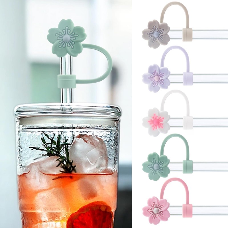 Hebterrka Thermal Cup Accessories: Pack of 5 Multicoloured Flower Straw