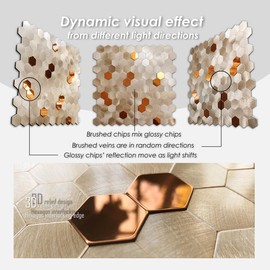 QMARK Peel and Stick Tiles for Kitchen, Self-Adhesive Metal Backsplash Tiles, 6 Pack 11" Aluminum Surface, 3D Metal Stick on Backsplash for Stove (Brush Champagne)