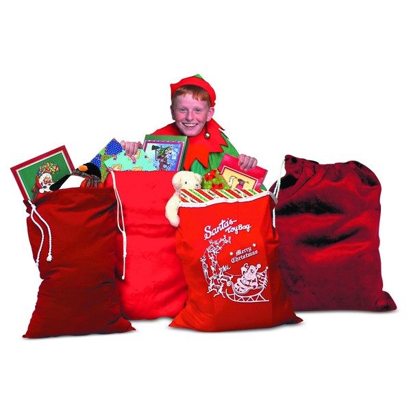 Halco Red Pile Plush Santa Toy Bag #995 Claus 29" x 36" White Drawstring Christmas