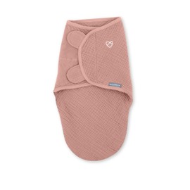 SwaddleMe by Ingenuity Original Muslin Baby Swaddle, 100% Cotton, Improves Sleep & Calms Startle Reflex, 0-3 Months, 1.0 TOG, 7-14 Pounds - Blush