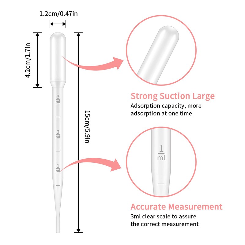 G2PLUS Plastic Transfer Pipette 3ml Washable Pasteur Pipettes Measuring Pipettors