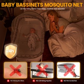 Orzbow Mosquito Net for Baby Bassinet to Keep Cats Out, Toddler Bassinet Bedside Sleeper Tent Safety Net with Two-Way Zippers & Storage Bag - Infant from Mosquito Bites and Falling Protection, Gray