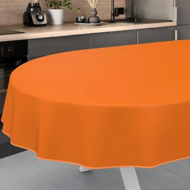 ANRO Oilcloth Tablecloth, Washable, Oilcloth, Garden Tablecloth, Outdoor, Indoor, Oval, 160 x 140 cm with Hem, Orange