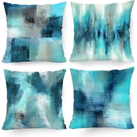 TIAODIAN Cushion Covers 45 x 45 cm Set of 4 Blue Teal Abstract Decorative Throw Pillow Covers 18x18 inches Pillowcases for Living Room Sofa Couch Bed Cushions