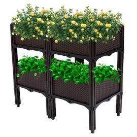 Plastic Raised Garden Bed Elevated Planter for Growing Vegetables Flowers 2-Layer Garden Planter Box for Backyard Patio Garden