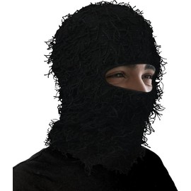 Men Women Distressed Balaclava Ski Mask Full Face Knitted Fuzzy Balaclava Windproof Shiesty Distress Mask for Outdoor Cold Weather - Color: Coffee Beige