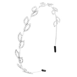 Rosemarie Collections Women's Stunning Petite Leaf Detail Crystal Rhinestone Fashion Bridal Headband (Silver Tone)