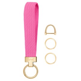 Fishent - Llavero de pulsera elástico, bonito llavero, cordón de muñeca tela para llaves de coche con 3 llaveros y anillo en D para mujeres y hombres, Rosado, 6.69*0.85*0.34