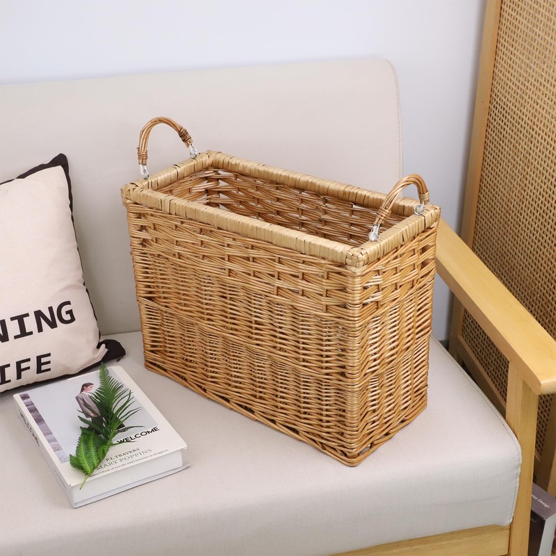 YAHUAN Natural Wicker Storage Basket with Built-in Handles Stair Basket