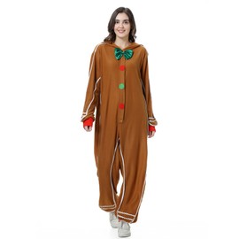 Colorful House Unisex Gingerbread Man Costume Adult Christmas Onesie Pajamas Couple Christmas Costume(Large,Brown)