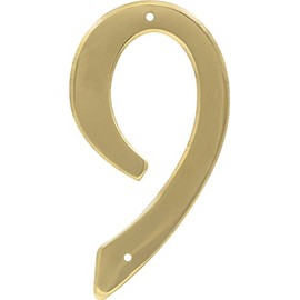HIllman 847051 4-Inch Nail-On Traditional Solid Brass House Number 9