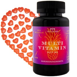 Hallingers Multi Vitamin - Vitaminherzen 60 vegane Gummies Vitamin A C D E B6 B12 Folsäure Biotin Panthotensäure Zink Iod (Dose) - Ostergeschenke Osterkörbchen Ostereier & als Osterdeko | Geburtstag G
