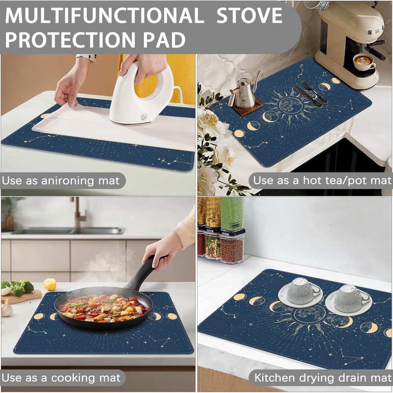 Stove Top Cover for Electric Stove,Retro Moon Phase Anti-Slip Heat