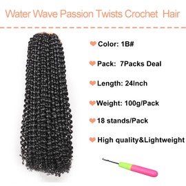 Mscat 24 Inch Long Passion Twist hair 7pcs Passion Twist Crochet Hair Water Wave Crochet Hai Extensions For Passion Twist Braiding Hair Braids 1B#
