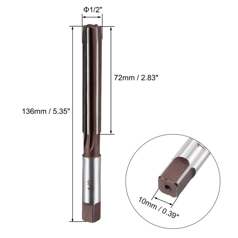 sourcing map 1/2" Hand Reamer H8 Accuracy Alloy Tool Steel