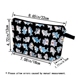 YULUENZE Cartoon Shark Makeup Bag Cute Small Organizer Bag with Zipper Cartoon Shark Cosmetic Bag Aesthetic Birthday Present for Women Friends
