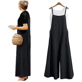 IMAYONDIA Women's Jumpsuits Casual Long Rompers Wide Leg Baggy Bibs Overalls Pants S-5XL (2XL, Black)