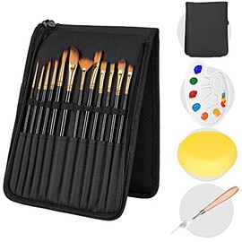 TECHVIDA16 PCS Juego de Cepillos de Pintura Acrílica, Cepillos de Pintura Práctico Juego de 13 Pinceles de Nylon para el Cabello, Pincel para Pinta el Color Del Agua con Bolsa de Lona, Incluye Cuchillo de Paleta y Esponjas