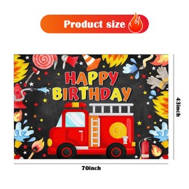 SINGOMON Fire Truck Birthday Backdrop Firetruck Photo Backdrop Firefighter Theme Happy Birthday Banner for Fireman Birthday Decorations Firetruck Birthday Decorations 180x110cm