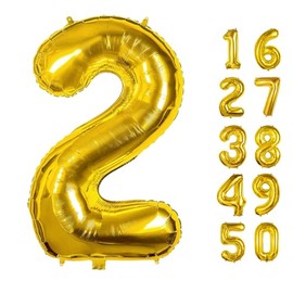 40 Inch Number Balloons 2 Gold Big Giant Jumbo Number Foil Mylar Balloons for 2th Birthday Party Supplies Anniversary Events Decorations (Gold-2)