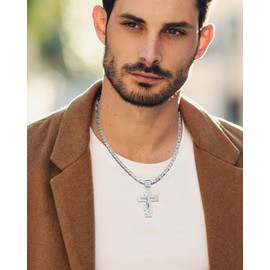 ZENLUNANO Orthodox Cross Necklace for Men and Women, Silver Tone, Christian Jewelry with Exquisite Cross Pendant - 4mm Byzantine Stainless steel Chain