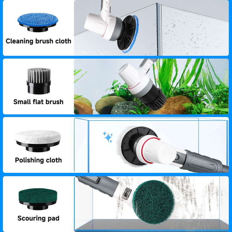 AQQA 8-in-1 Electric Aquarium Cleaning Kit IPX9 Waterproof Cordless Rechargeable