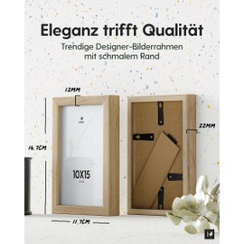 Heimlich® 2 x Picture Frames, 10 x 15 cm, Oak Frame, Pack of 2, Document Frame, Small Collage, Wooden Picture Frame, Real Wood, Photo Frame for Hanging