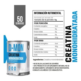 Creatina Suplemento Monohidratada D-mon 250g 50 Servicios Natural                                                                                     
