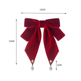 CHENGZI Velvet pearl decorative bow tie French retro bow, artistic Lolita brooch bow tie (Red)