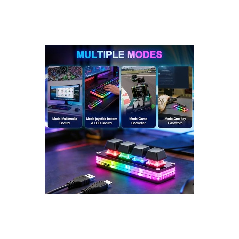 aikeec Mini teclado mecánico negro de 4 teclas para juegos,