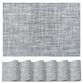 Artoid Mode Grey Woven Vinyl PVC Set of 6 Placemats, Seasonal Washable Heat Resistant Non-Slip Place Mats For Home Holiday Party Dining Table