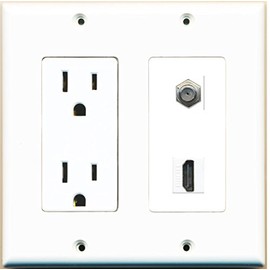 RiteAV - 15 Amp Power Outlet and 1 Port HDMI Coax Cable TV- F-Type Decorative Wall Plate - White
