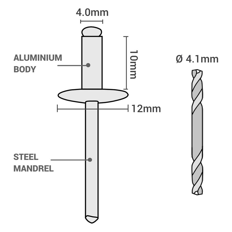 SKIR'CO (Pack of 300) Large Flange Aluminium Blind Rivets 4.0