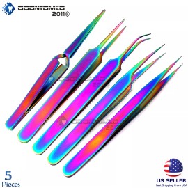 ODM Rainbow Color Coated Volume Tweezers Set eyelash extension tweezers Lash Makers