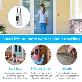 TenixLox Fingerprint Smart Lockbox Portable Resettable Hanging Key Safe with APP Combination Lockbox for House Keys, Realtors, Vacation Rentals, Rental Homes, etc (Silver)