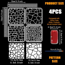 FINGERINSPIRE 4PCS Stone Grain Stencils for Painting with Brush 5.9x5.9inch Reusable Irregular Pattern Template Hollowed Wall Art Stencil Plastic PET Daily Theme Template for Furniture Decoration