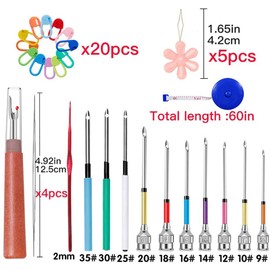 49 Pcs Needle Punch Tool Kit, Cross Stitch Set with Manual 10 Sizes Magic Embroidery Pen, Adjustable Ultra Punch Pen with Handle, Threader, Knitting Markers for Embroidery DIY Crochet Knitting