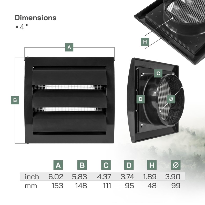 Vent Systems Ø100 mm / 4" Inch - Black Air