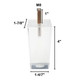 Antrader 4pcs 4 Inch Height Clear Acrylic Sofa Legs, Modern Pyramid Table Cabinet Cupboard Feet, Lucite Footstool Couch Bed End Furniture DIY Leg Sets