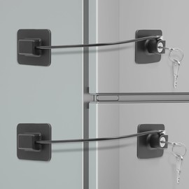 KOVOSCH 2Pcs Fridge Locks,Cupboard Locks,Window Locks for Children Safety,Window Restrictors for Upvc,Door Lock Without Drilling,Fridge Locks with Keys,Baby Drawer and Cabinet Safety Lock,Black