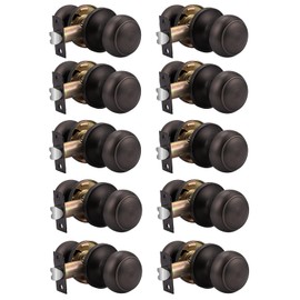 Probrico Door Knob 10 Pack, Interior Door Handles Keyless Passage Function for Closet Hallway, Oil Rubbed Bronze Finish