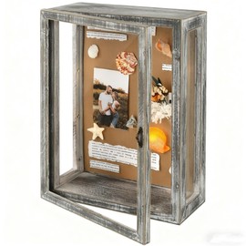 Yiidagence 11x15 Shadow Box Frame, Solid Wood Memory Box Display Case with Magnetic Closure Door & Acrylic Glass for Keepsakes,Medals, Photos,Vintage Grey-White