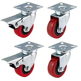50mm Polyurethane Swivel Casters with Brakes (RED PU) - Heavy Duty - Furniture, Appliance & Equipment Wheels by Bulldog Castors - Max 150Kg Per Set