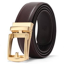 GAEKEAO Ratchet Belt for Men Genuine Leather 1 3/8" - Micro-Adjust Buckle Trim to Fit Dress Belt Casual to Formal Gift Boxed