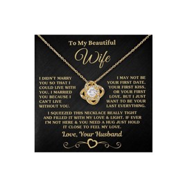 To My Wife Necklace for Women Soulmate Necklace Sparkly Crystal Necklace Love Knot Pendant Necklace for Wife Birthday Jewelry Gift from Husband Anniversary Valentines Day Love Gift for Women