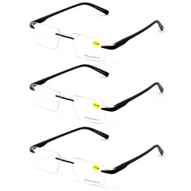 V.W.E. 3 Pairs Men Women Rectangular Lightweight Rimless Reading Glasses - Clear Lens Spring Hinge Reader (3 Black, 2.00, x)