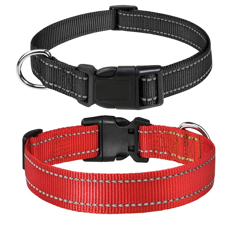 Petbuy Reflective Nylon Dog Collars 2pcs,with Quick Release Buckle,Adjustable Safety