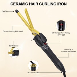 DAN Technology 3/8 Inch Tiny Curling Wand for Tight Spiral Curls, Tourmaline Ceramic Small Barrel Hair Curler with LCD Display (180°F–430°F), Fast Heating, Dual Voltage, Auto Shut-Off, Black & Gold